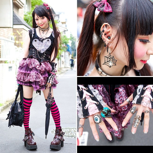 h.NAOTO Gothic Harajuku Style w/ Twin Tails, Striped Socks & Bunny #goth,  #style, bunny bag, #japanese street fa…