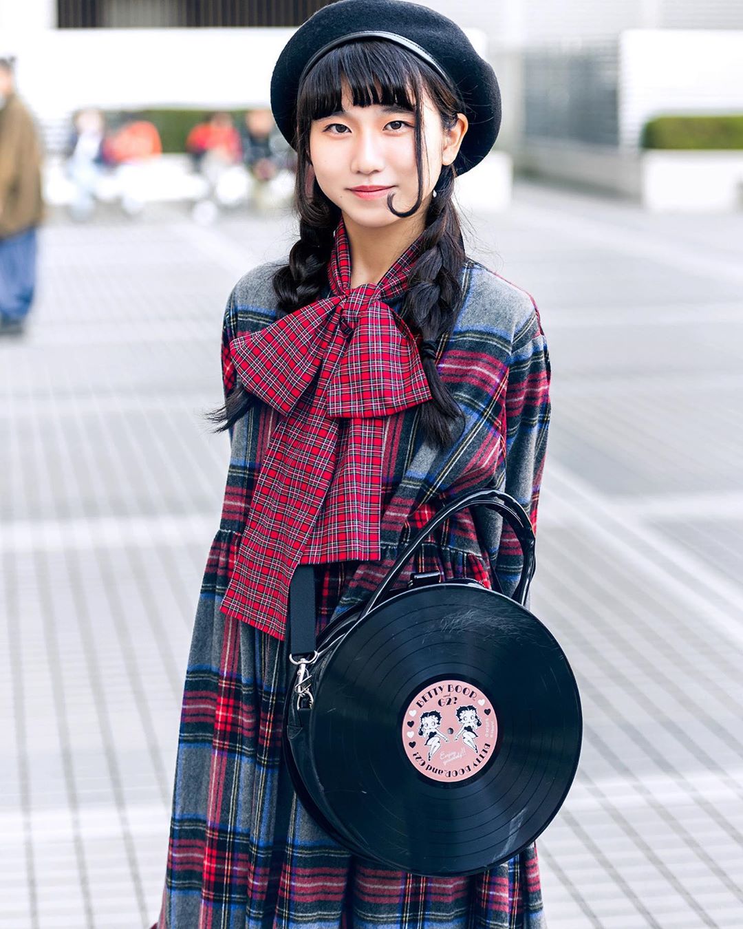 Tokyo Fashion: 17-year-old Heart on the street in Tokyo wearing a plaid