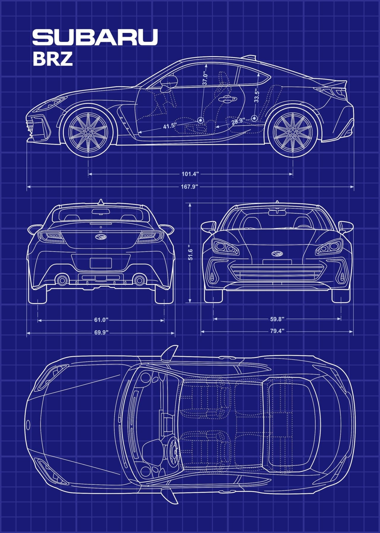 BRZ 2023 Car Blueprint Poster - Alo Japan